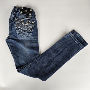 Miss Me Girls Skinny Jeans Size 10 Blue Denim Rhineston